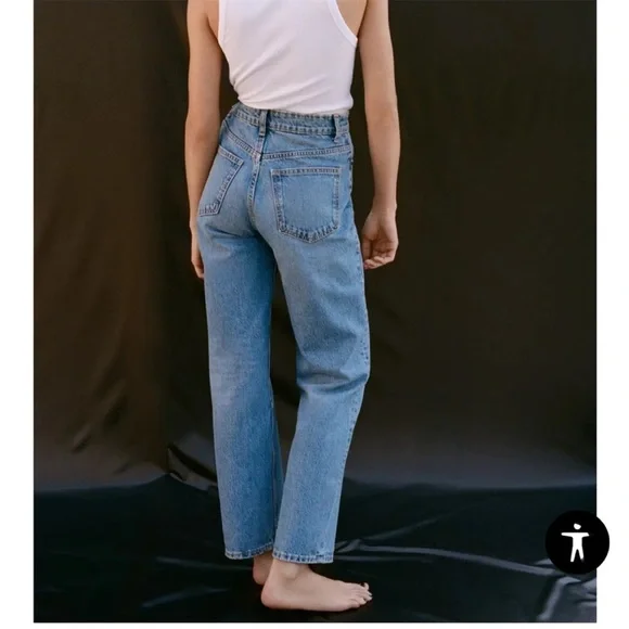 ZARA High Waist 90s Vintage Jeans Mom Fit Jean Classic Blue Denim Women's Jeans - Picture 2 of 12